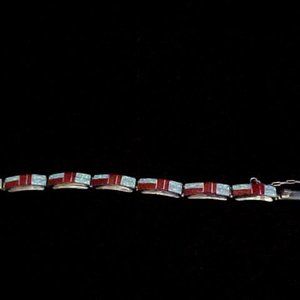 Sterling Silver Coral & Blue Opal Hinged Bracelet